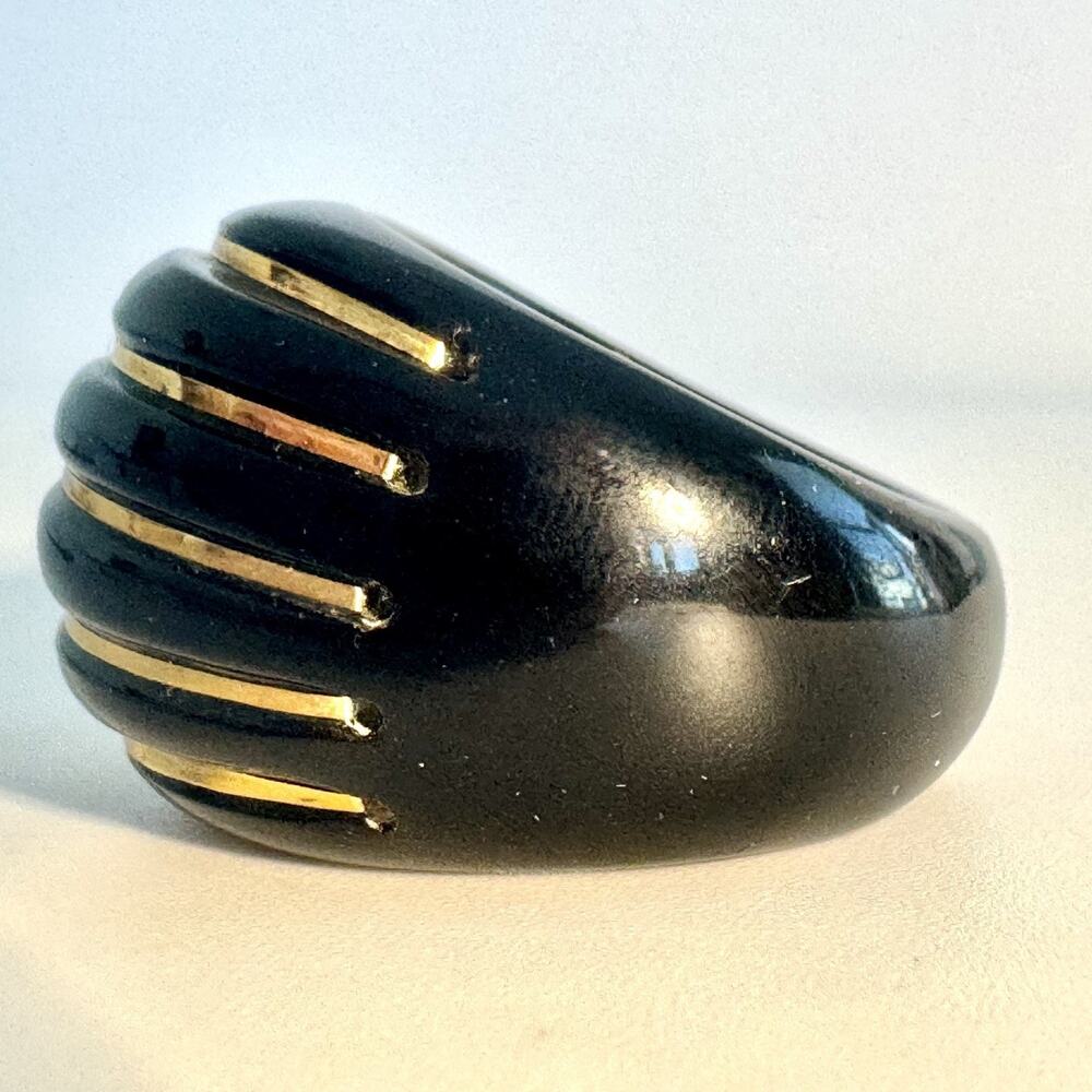 Vintage Milor Italy Black Resin Gold Inlay Ring Chunky Statement Designer Mens